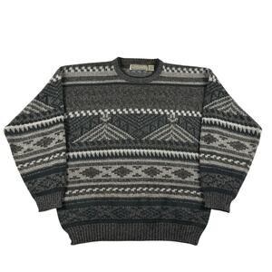 Vintage Gray Aztec Western Abstract Pattern Michael Gerald 90s Sweater Size XL